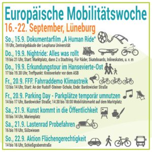 Mehr über den Artikel erfahren Europäische Mobilitätswoche: 16. bis 22. September 2024 – Lüneburg macht mit!